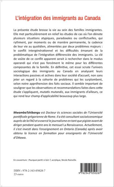 L'intégration des immigrants au Canada, Conflits de valeurs et problématiques d'adaptation (9782343050287-back-cover)