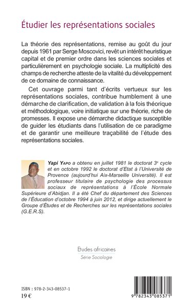 Étudier les représentations sociales (9782343085371-back-cover)