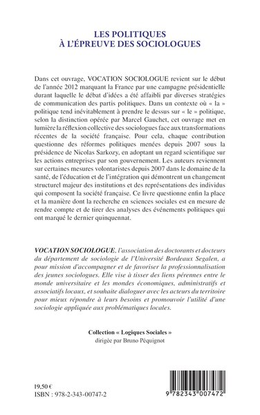 Les politiques à l'épreuve des sociologues (9782343007472-back-cover)