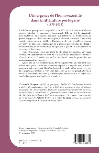 L'émergence de l'homosexualité dans la littérature portugaise (1875 -1915) (9782343086750-back-cover)