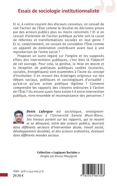 Essais de sociologie institutionnaliste (9782343065328-back-cover)