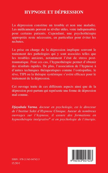 Hypnose et dépression, Actes du sixième Congrès de l'Association Européenne des Praticiens d'Hypnose (9782343047423-back-cover)