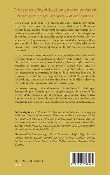 Processus d'identification en Méditerranée, Reconfiguration des liens sociaux et des identités (9782343037424-back-cover)