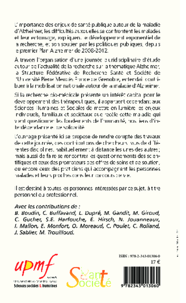 Regards pluridisciplinaires sur la maladie d'Alzheimer, Connaître et comprendre pour agir (9782343013060-back-cover)