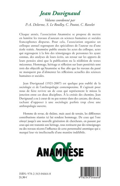 ANAMNESE, Jean Duvignaud (9782343046648-back-cover)