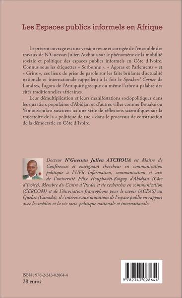 Les Espaces publics informels en Afrique, "Sorbonne", "agoras et parlements", "grins" (9782343028644-back-cover)