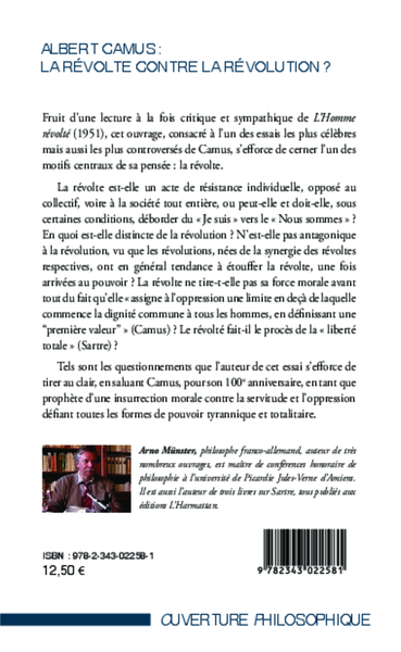 Albert Camus : La révolte contre la révolution ? (9782343022581-back-cover)