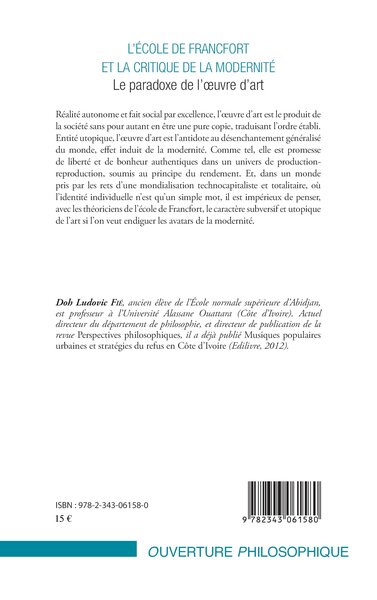 L'École de Francfort et la critique de la modernité, Le paradoxe de l'oeuvre d'art (9782343061580-back-cover)