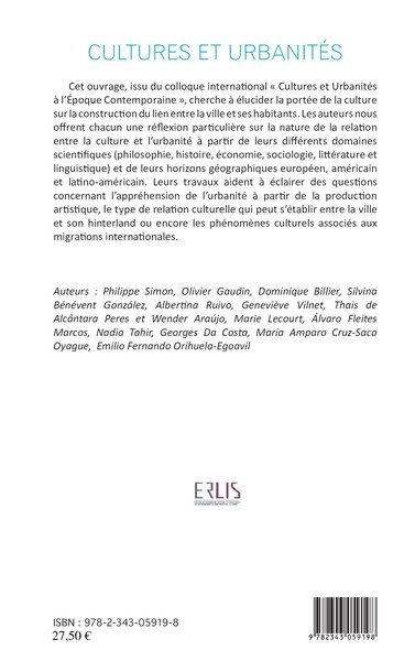 Cultures et urbanités, Cuzco - Lisbonne - Tokyo - Rio de Janeiro - Rome - Berlin - New York - Paris (9782343059198-back-cover)