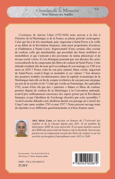 Janvier Littée, Martiniquais premier député de couleur membre d'une assemblée parlementaire française (9782343020679-back-cover)