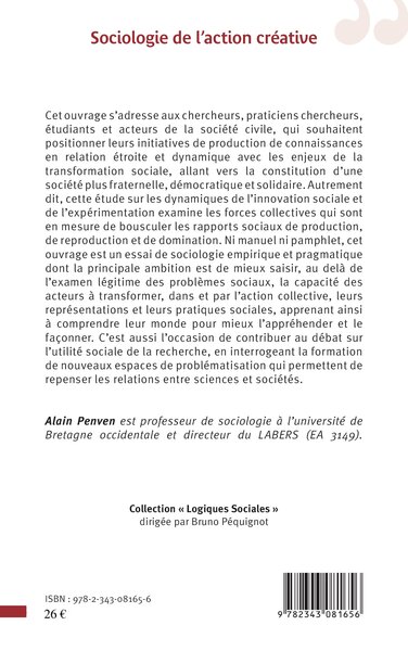 Sociologie de l'action créative, Expérimentation sociale et innovation (9782343081656-back-cover)