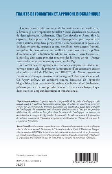 Trajets de formation et approche biographique, Perspectives française et polonaise (9782343048512-back-cover)