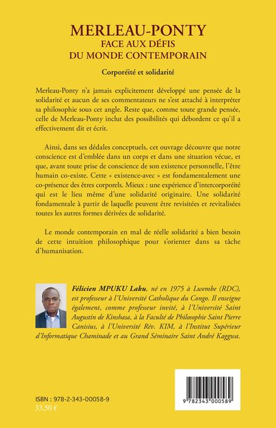 Merleau-Ponty, Face aux défis du monde contemporain - Corporéité et solidarité (9782343000589-back-cover)