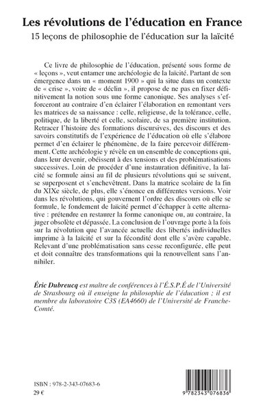 Les révolutions de l'éducation en France, 15 leçons de philosophie de l'éducation sur la laïcité (9782343076836-back-cover)