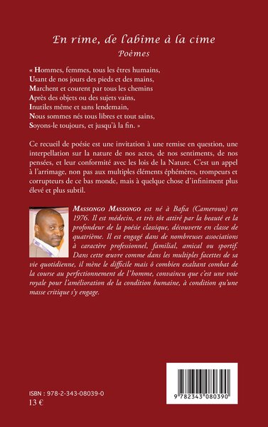 En rime, de l'abîme à la cime, Poèmes (9782343080390-back-cover)