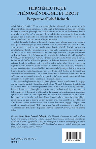 Herméneutique, phénoménologie et droit, Perspective d'Adolf Reinach (9782343011769-back-cover)