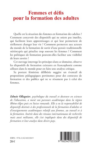 Femmes et défis pour la formation des adultes, Un regard critique non-conformiste (9782343033389-back-cover)