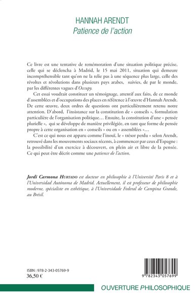 Hannah Arendt, Patience de l'action (9782343057699-back-cover)