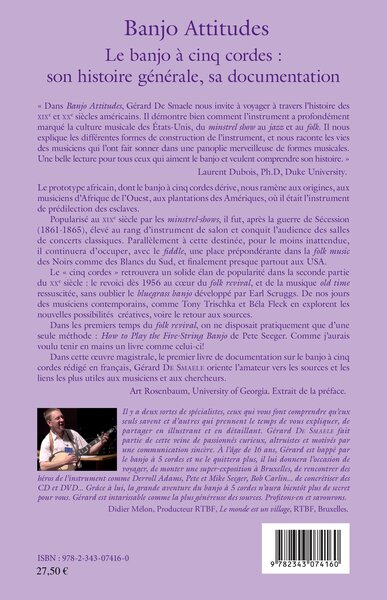 Banjo Attitudes, Le banjo à cinq cordes : son histoire générale, sa documentation (9782343074160-back-cover)