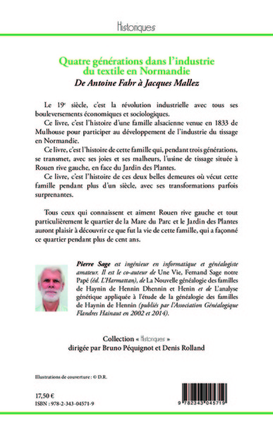 Quatre générations dans l'industrie du textile en Normandie, De Antoine Fahr à Jacques Mallez (9782343045719-back-cover)