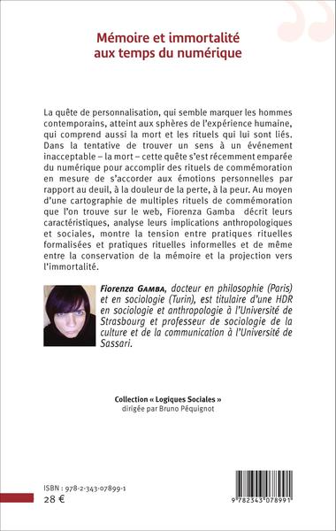 Mémoire et immortalité aux temps du numérique (9782343078991-back-cover)