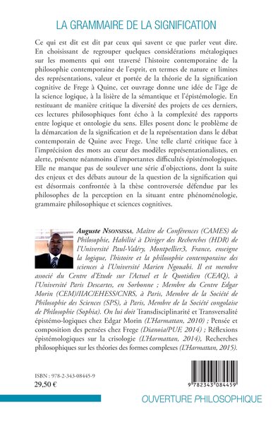 La Grammaire de la signification, Querelle des fondements de la philosophie contemporaine du langage (9782343084459-back-cover)