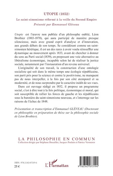 Utopie (1852), Le saint-simonisme réformé à la veille du Second Empire (9782343073194-back-cover)