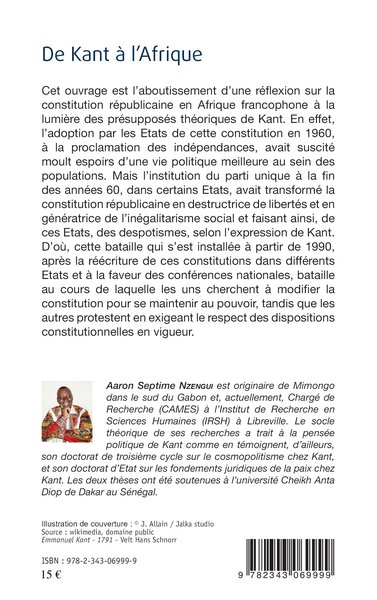 De Kant à l'Afrique, Réflexion sur la constitution républicaine en Afrique noire (9782343069999-back-cover)
