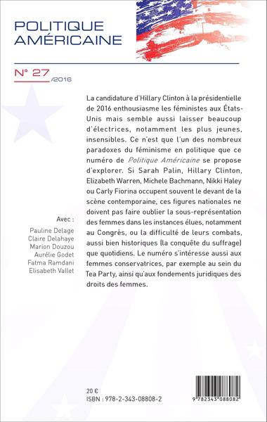 Politique américaine, La Féminisation de la politique aux Etats-Unis, La Permanence du "plafond de verre" - Femme et activisme c (9782343088082-back-cover)