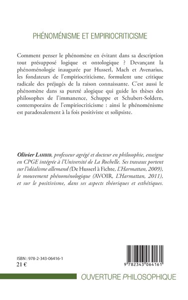 Phénoménisme et empiriocriticisme (9782343064161-back-cover)