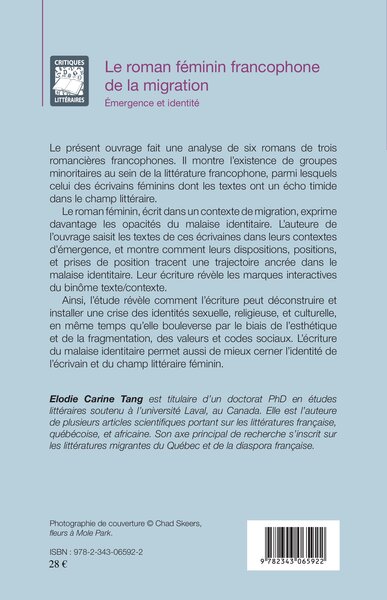 Le roman féminin francophone de la migration, Émergence et identité (9782343065922-back-cover)