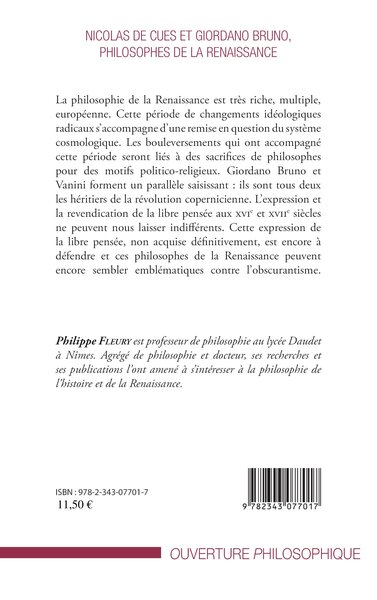 Nicolas de Cues et Giordano Bruno, philosophe de la Renaissance (9782343077017-back-cover)
