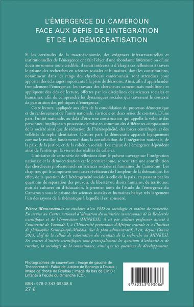 L'émergence du Cameroun face aux défis de l'intégration et de la démocratisation (9782343093086-back-cover)