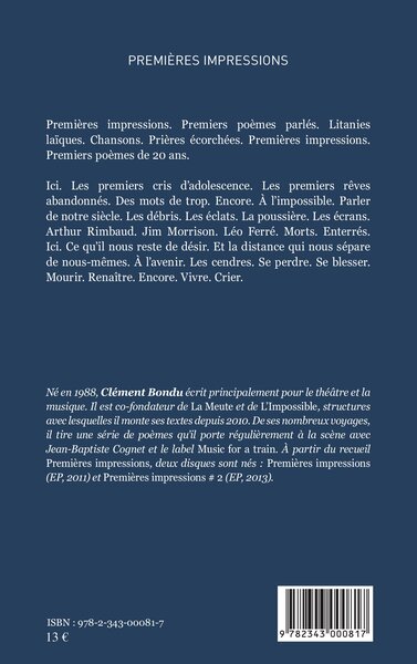 Premières impressions, Poèmes (9782343000817-back-cover)