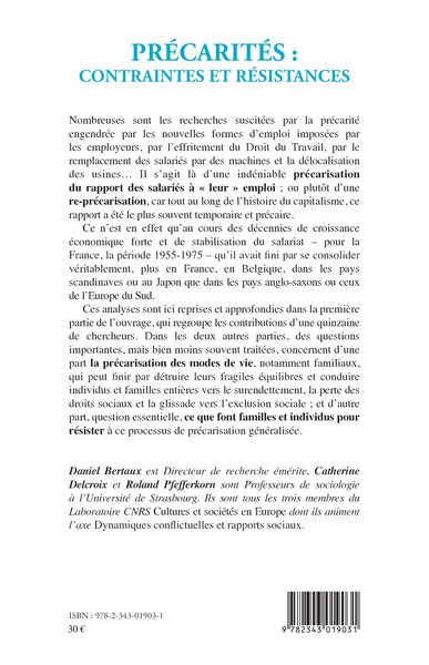 Précarités : contraintes et résistances (9782343019031-back-cover)