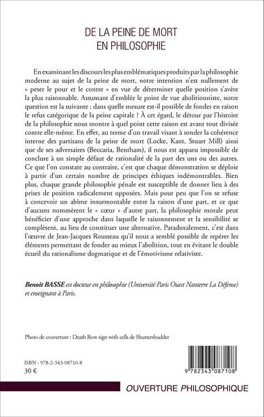 De la peine de mort en philosophie, Quel fondement pour l'abolition ? (9782343087108-back-cover)