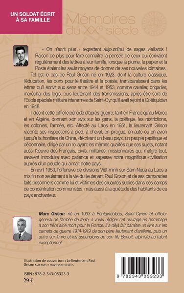 Un soldat écrit à sa famille, Depuis le Maroc, l'Algérie, l'Indochine (1944-1953) - Sa vie et ses lettres, présentées et comment (9782343053233-back-cover)