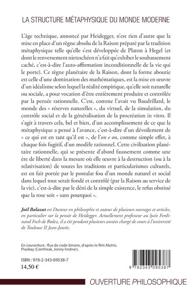 La structure métaphysique du monde moderne, Heidegger et la question de la technique (9782343095387-back-cover)