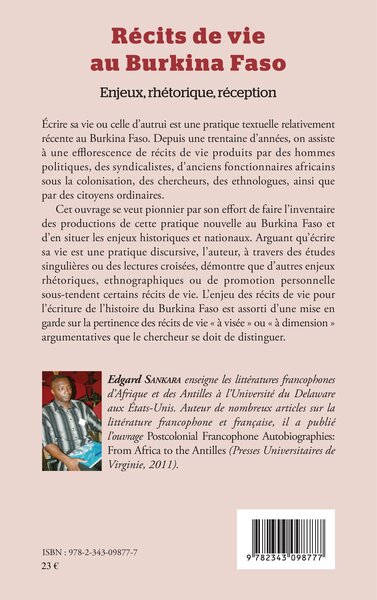 Récits de vie au Burkina Faso, Enjeux, rhétorique, réception (9782343098777-back-cover)