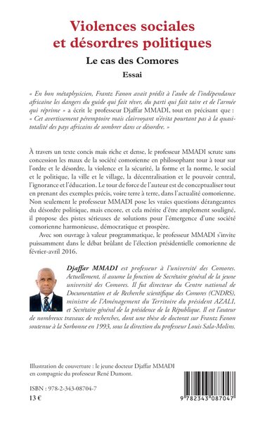 Violences sociales et désordres politiques, Le cas des Comores - Essai (9782343087047-back-cover)