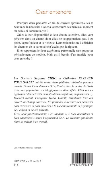 Oser entendre, L'aventure de la parole en maternité (9782343023878-back-cover)