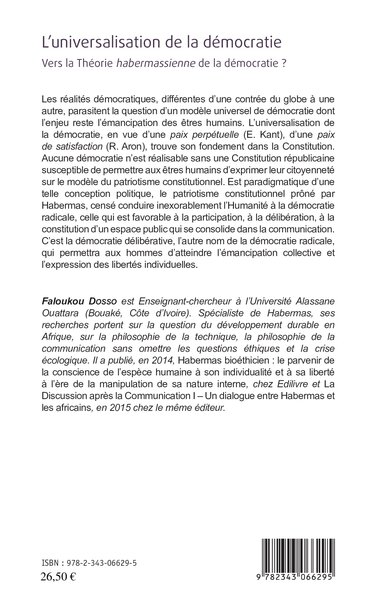 L'universalisation de la démocratie, Vers la Théorie habermassienne de la démocratie ? (9782343066295-back-cover)