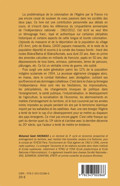 La colonisation française de l'Algérie, Inventaire de cendres et de braises (9782343002866-back-cover)