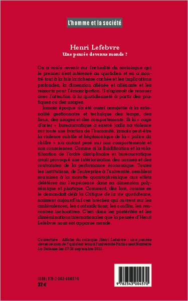 L'Homme et la Société, Henri Lefebvre, Une pensée devenue monde (9782343004570-back-cover)