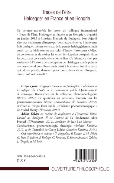 Traces de l'être Heidegger en France et en Hongrie (9782343045825-back-cover)