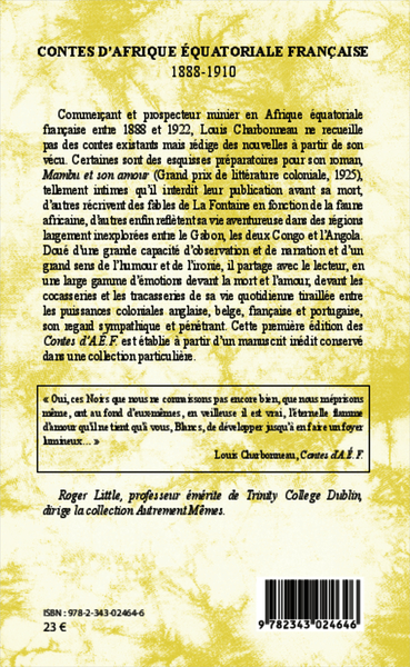 Contes d'AEF 1888-1910 - Ouvrage inédit (9782343024646-back-cover)