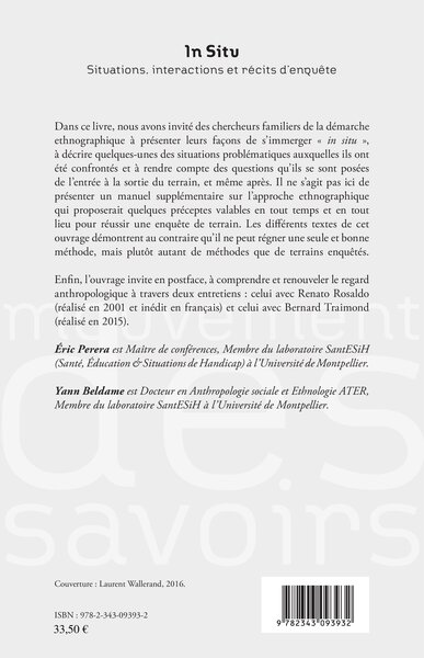 In situ, Situations, interactions et récits d'enquête (9782343093932-back-cover)