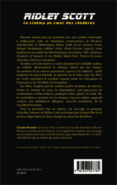 Ridley Scott, Le cinéma au coeur des ténèbres (9782343027784-back-cover)