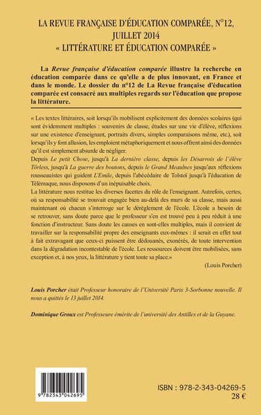 Revue française d'éducation comparée, Littérature et éducation comparée (9782343042695-back-cover)