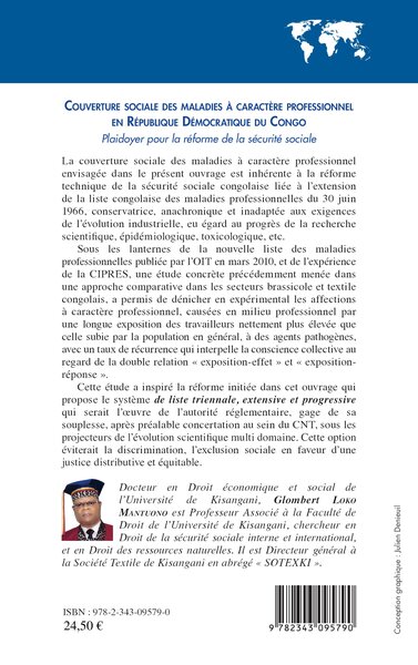 Couverture sociale des maladies à caractère professionnel en République Démocratique du Congo, Plaidoyer pour la réforme de la s (9782343095790-back-cover)